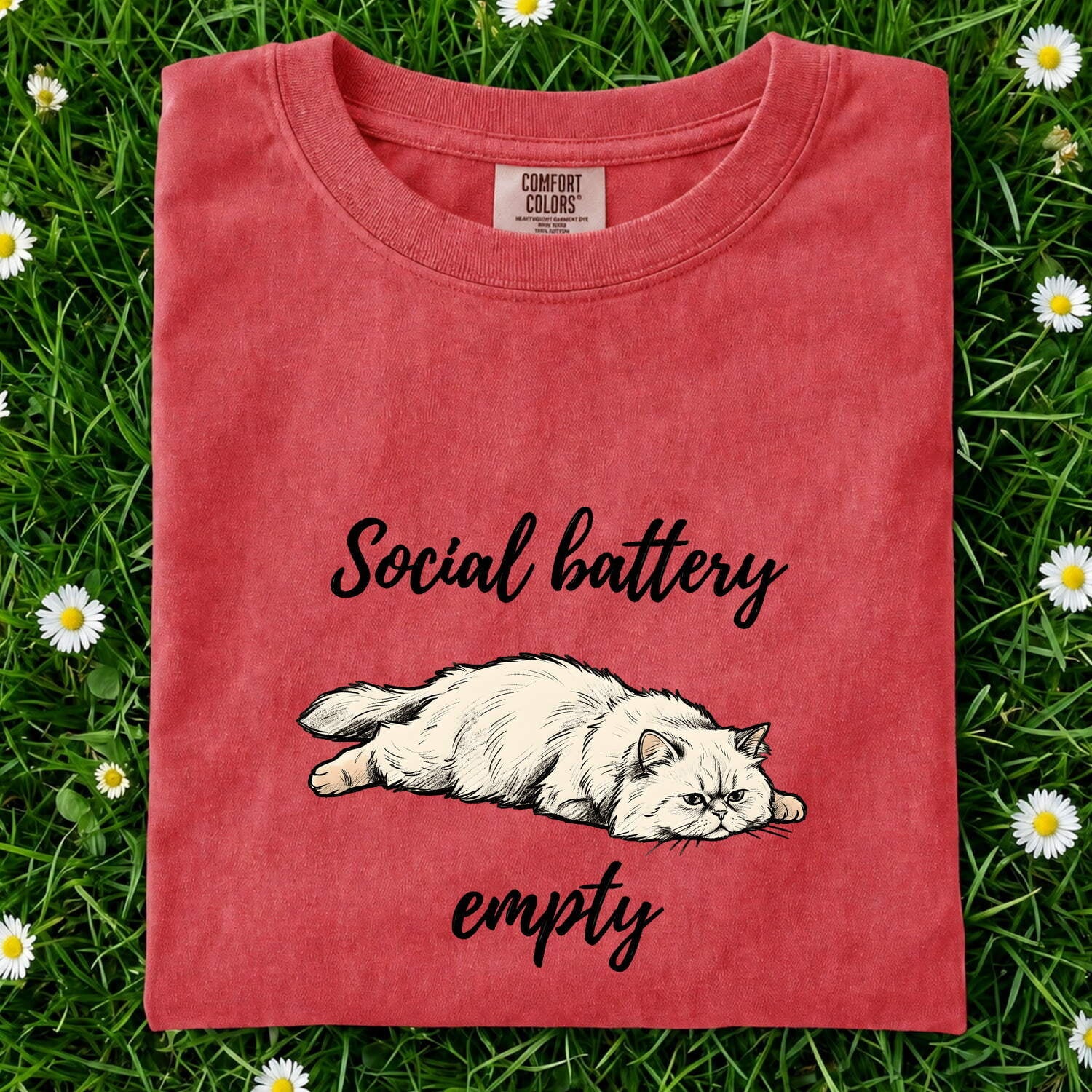 Furry Cat Shirt for Women – Funny Line Art Classic Relaxed Pose Kitten Graphic Tee