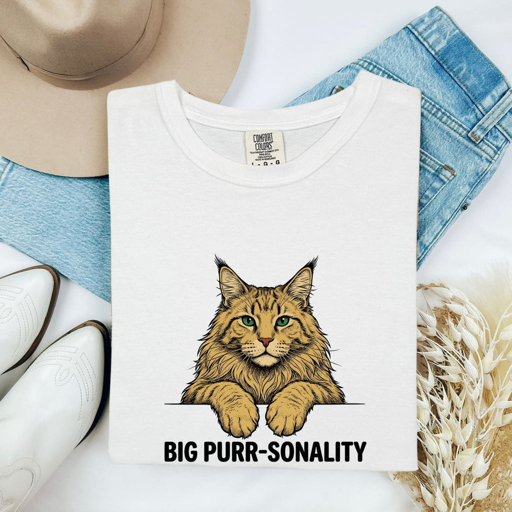 Maine Coon Shirt for Women – Retro Sketch Emerald Eyes Kitten Drawing Graphic Tee