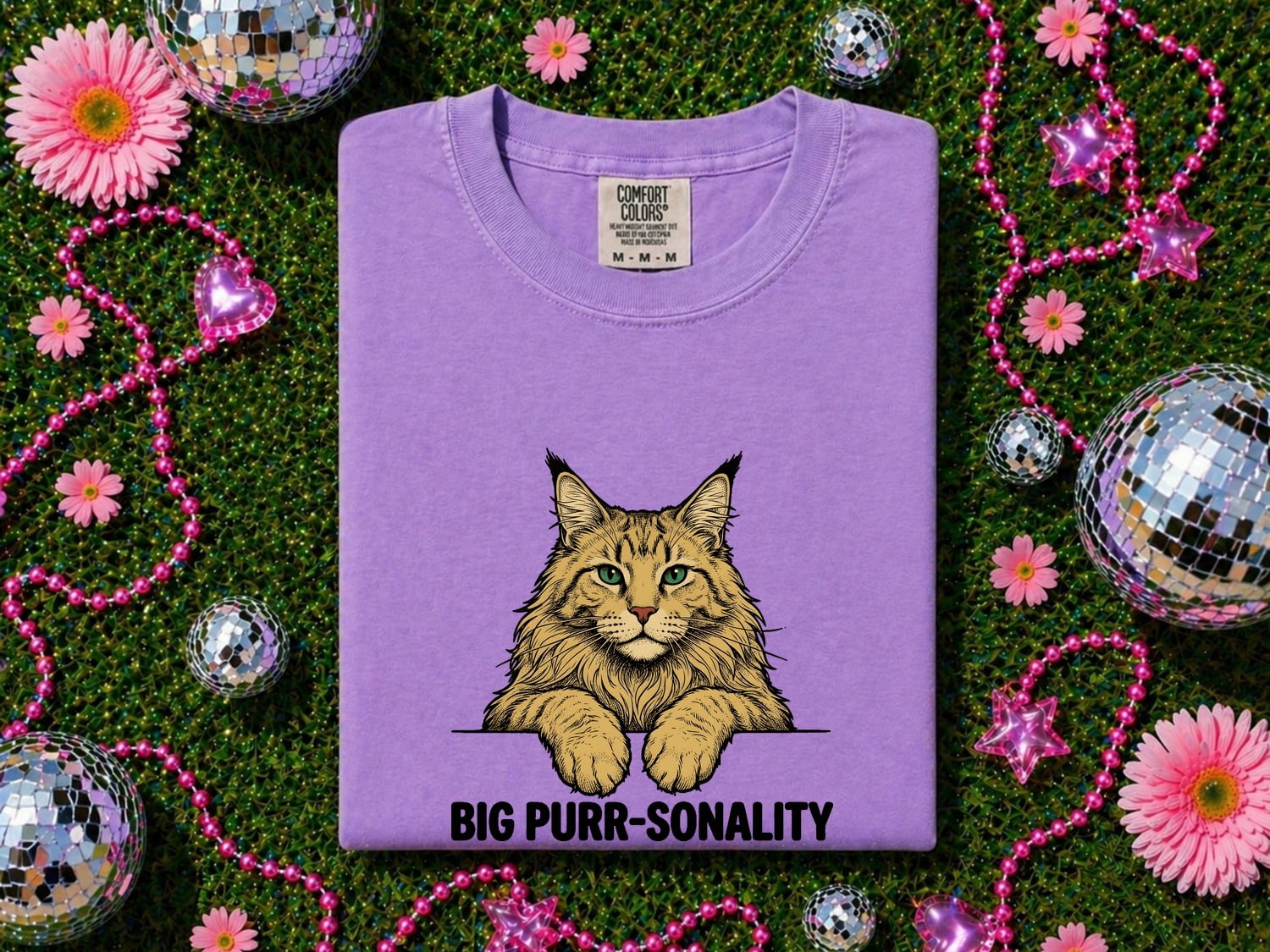 Maine Coon Shirt for Women – Retro Sketch Emerald Eyes Kitten Drawing Graphic Tee
