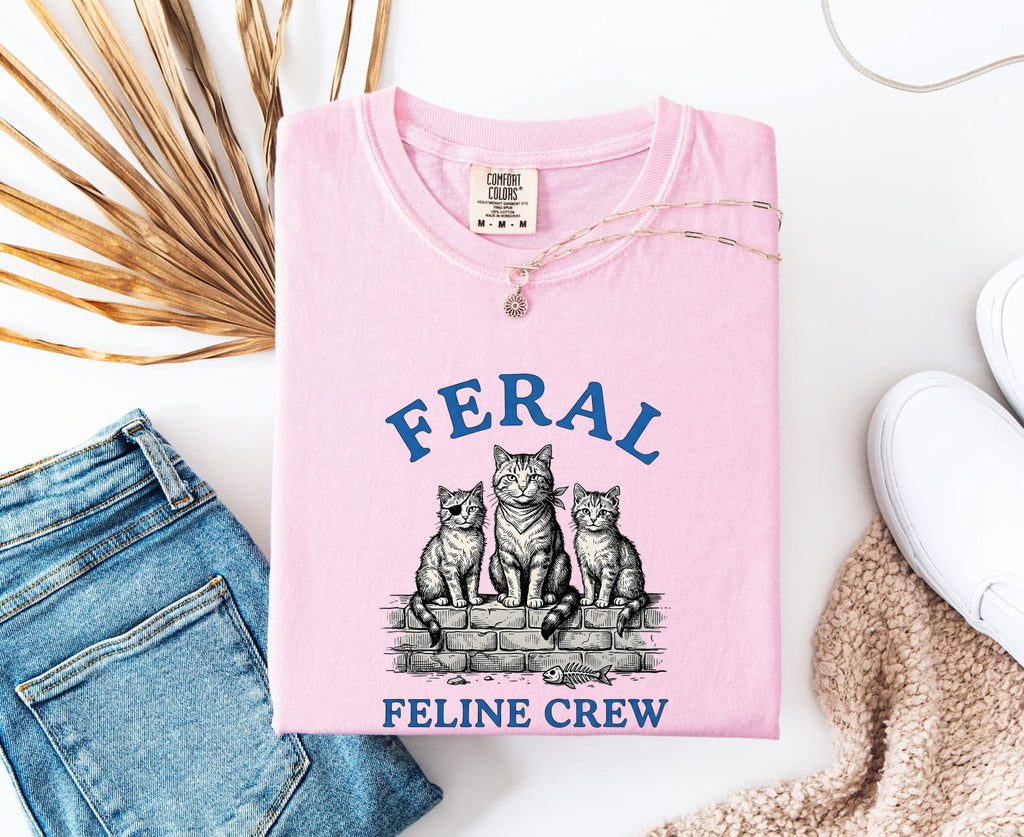 Three Cats Shirt for Women – Vintage Retro Hand Drawn Fish Bone Illustration Graphic Tee