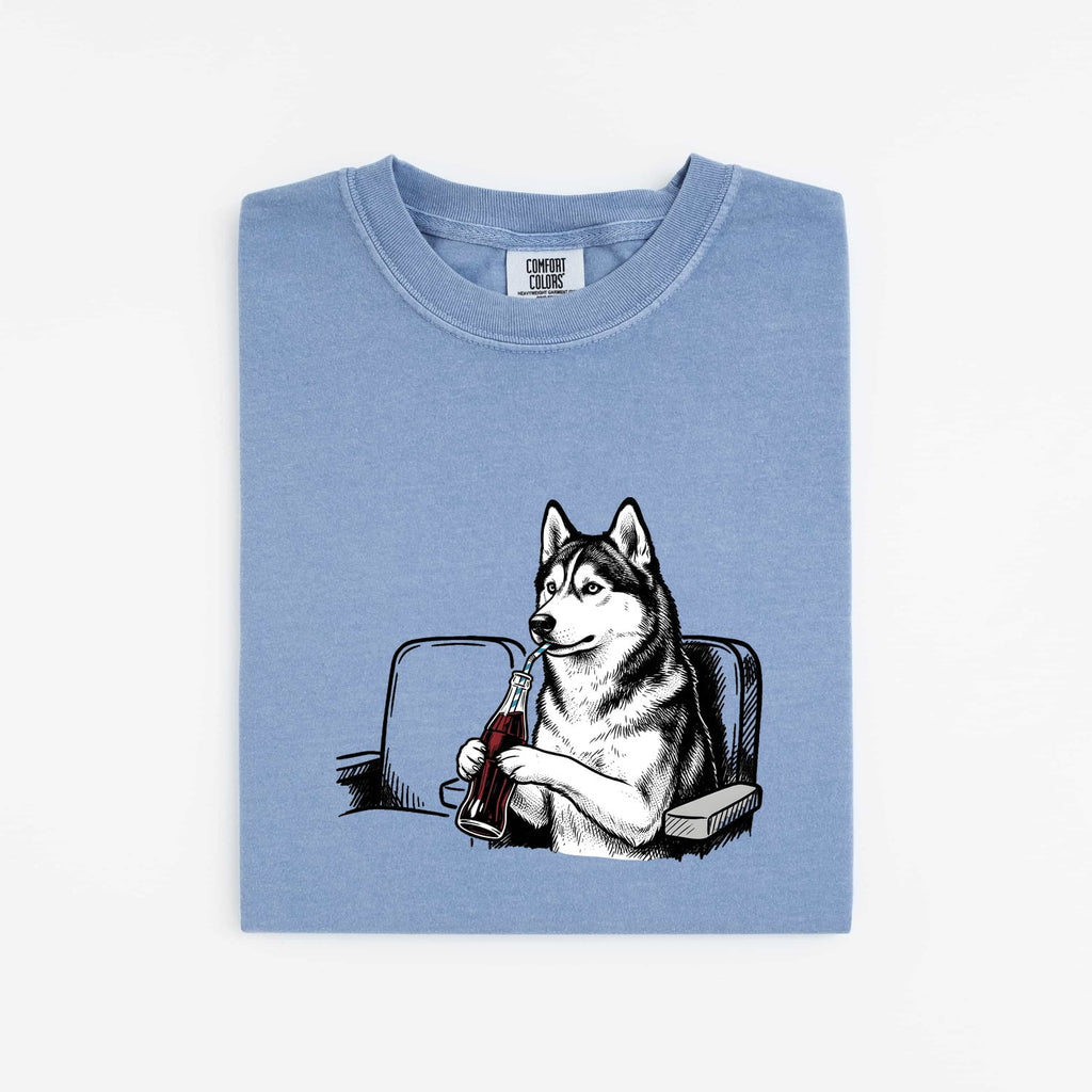 Sled Dog Shirt for Women – Funny Minimalist Husky Fizzy Drink Cartoon Graphic Tee