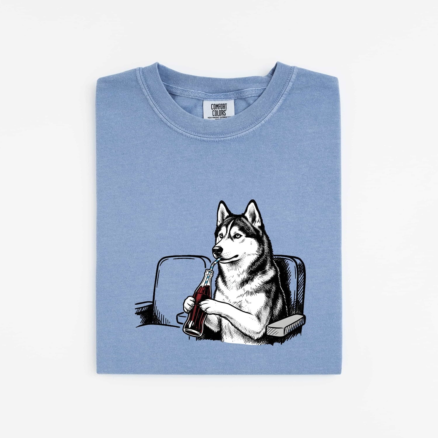 Sled Dog Shirt for Women – Funny Minimalist Husky Fizzy Drink Cartoon Graphic Tee