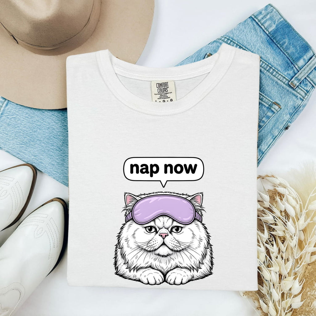 Persian Cat Shirt for Women – Funny Chibi Cartoon Eye Mask Sketch Graphic Tee