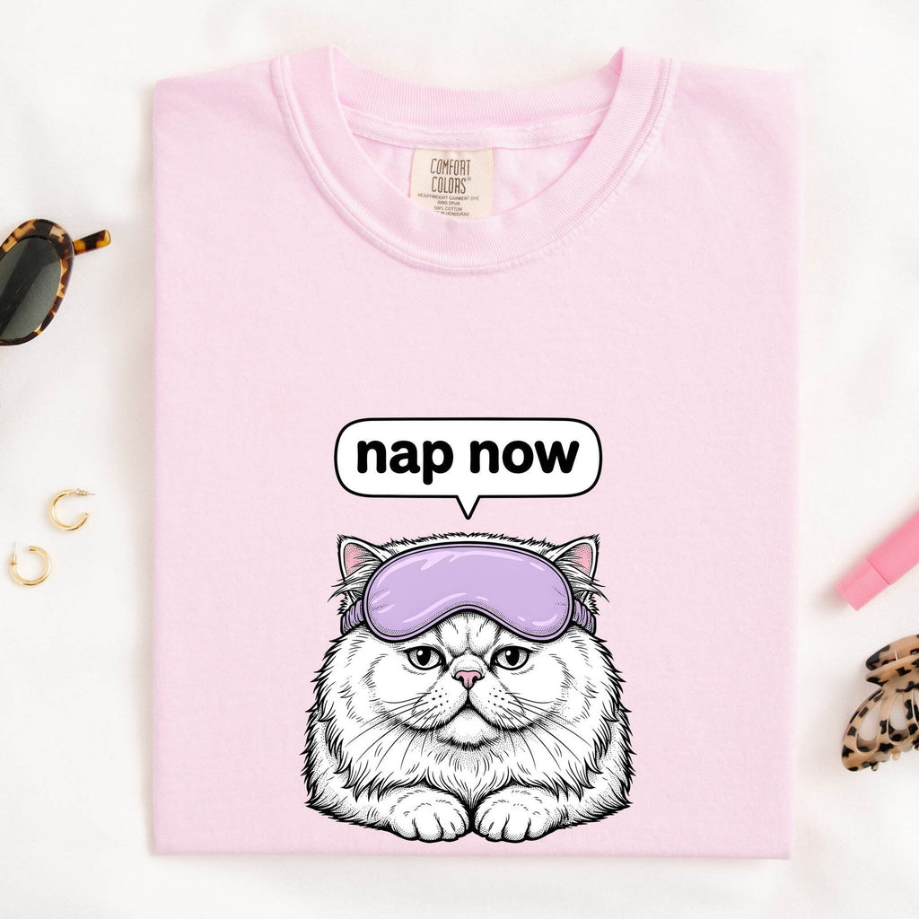 Persian Cat Shirt for Women – Funny Chibi Cartoon Eye Mask Sketch Graphic Tee