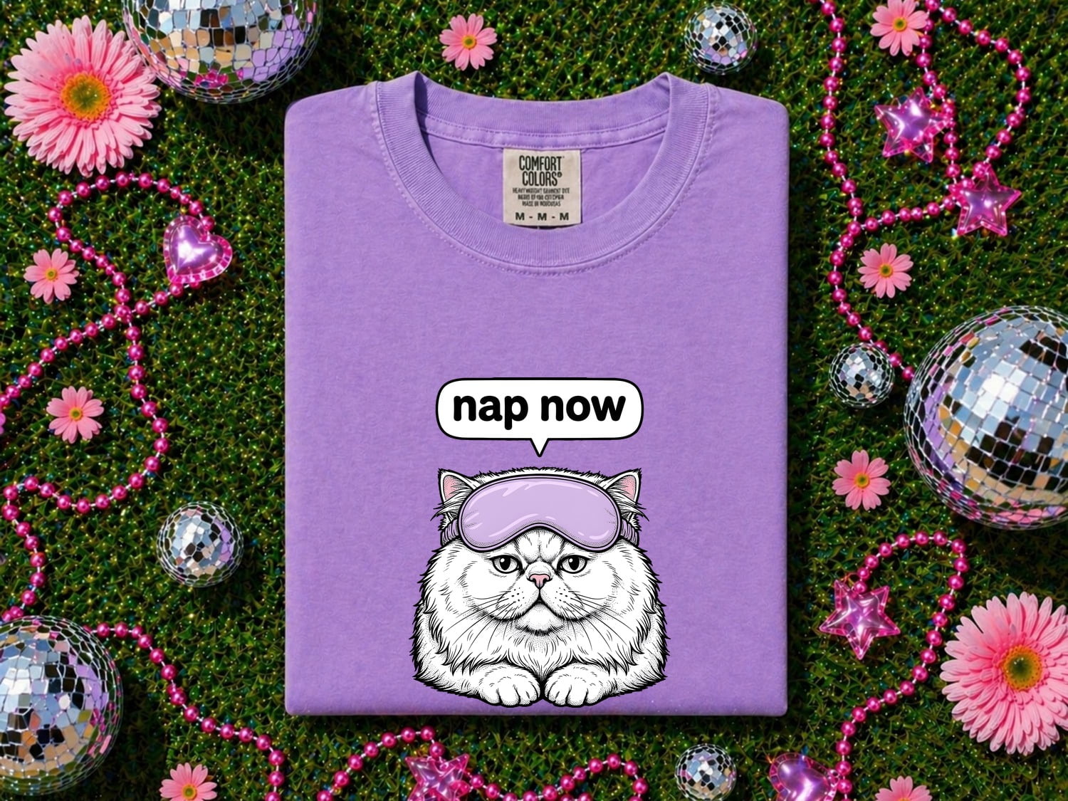 Persian Cat Shirt for Women – Funny Chibi Cartoon Eye Mask Sketch Graphic Tee