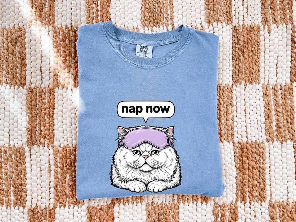 Persian Cat Shirt for Women – Funny Chibi Cartoon Eye Mask Sketch Graphic Tee