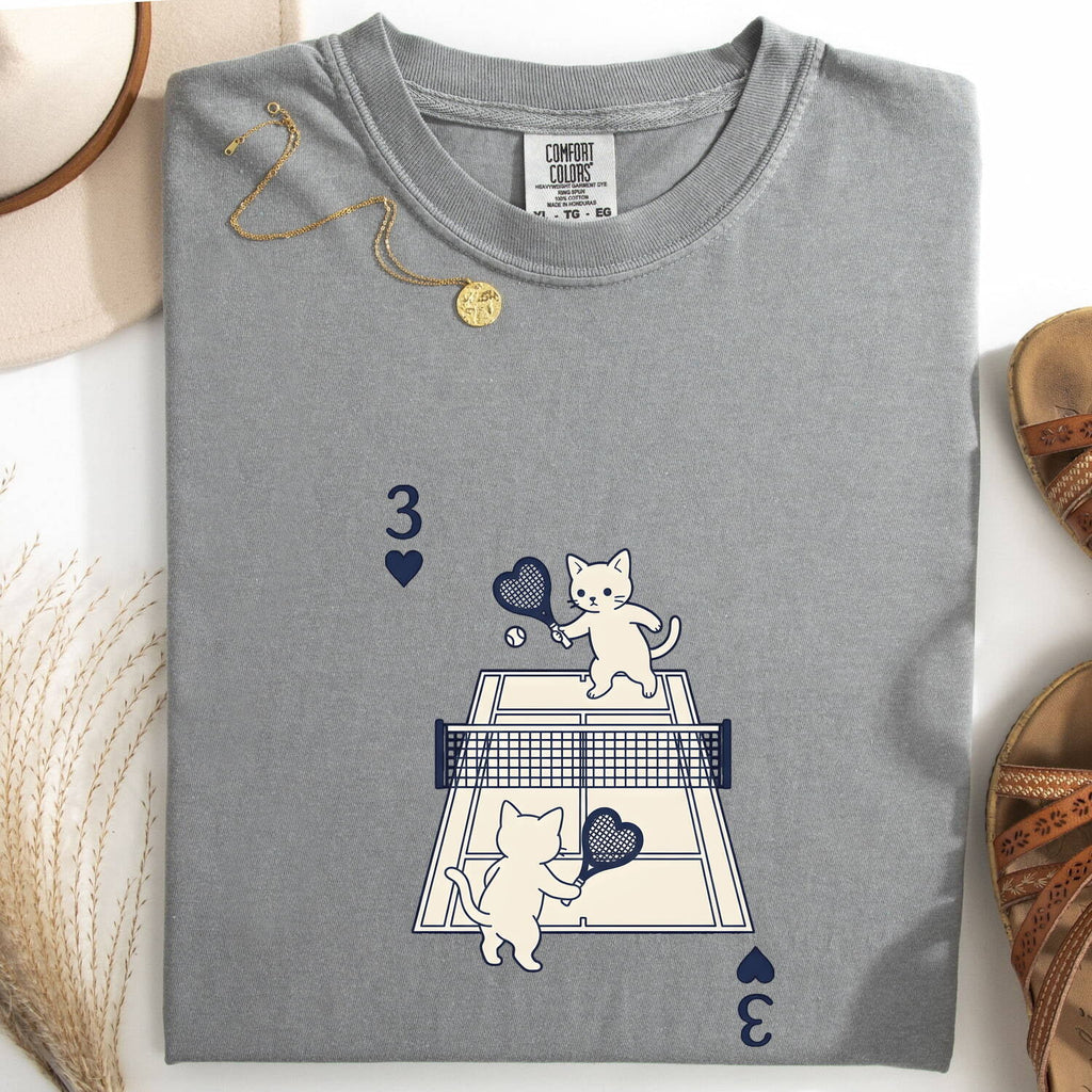 Tennis Cat Shirt for Women – Kawaii Minimalist Athletic Heart Feline Graphic Tee