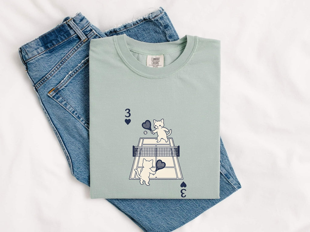Tennis Cat Shirt for Women – Kawaii Minimalist Athletic Heart Feline Graphic Tee