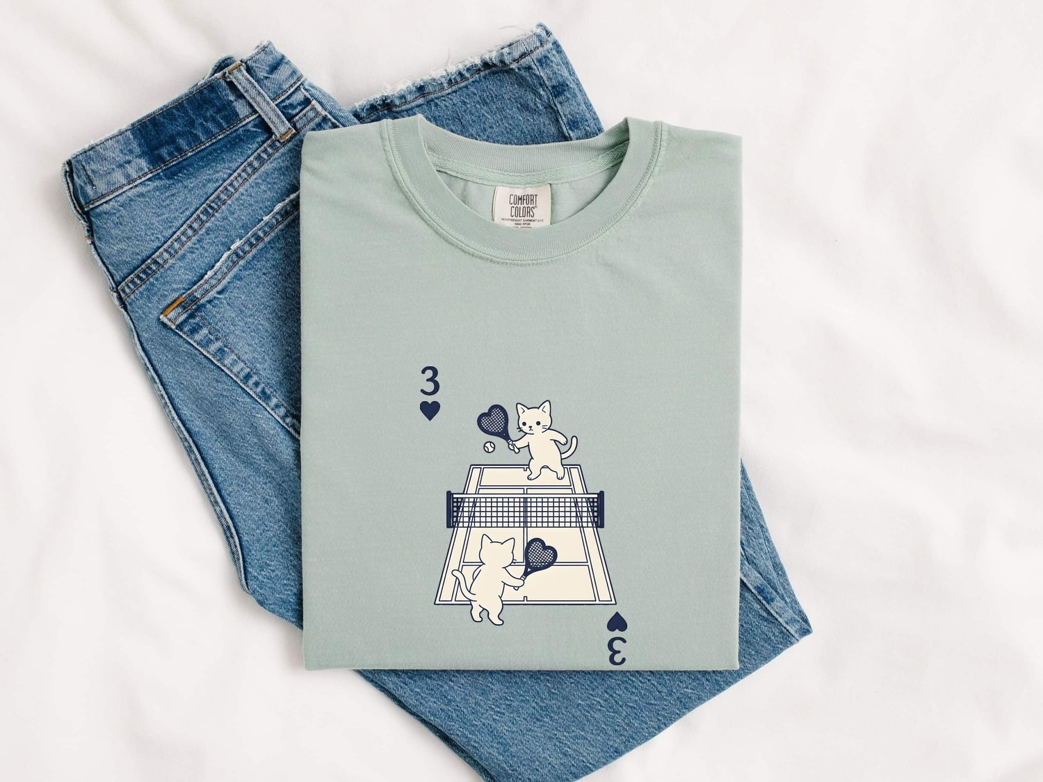 Tennis Cat Shirt for Women – Kawaii Minimalist Athletic Heart Feline Graphic Tee