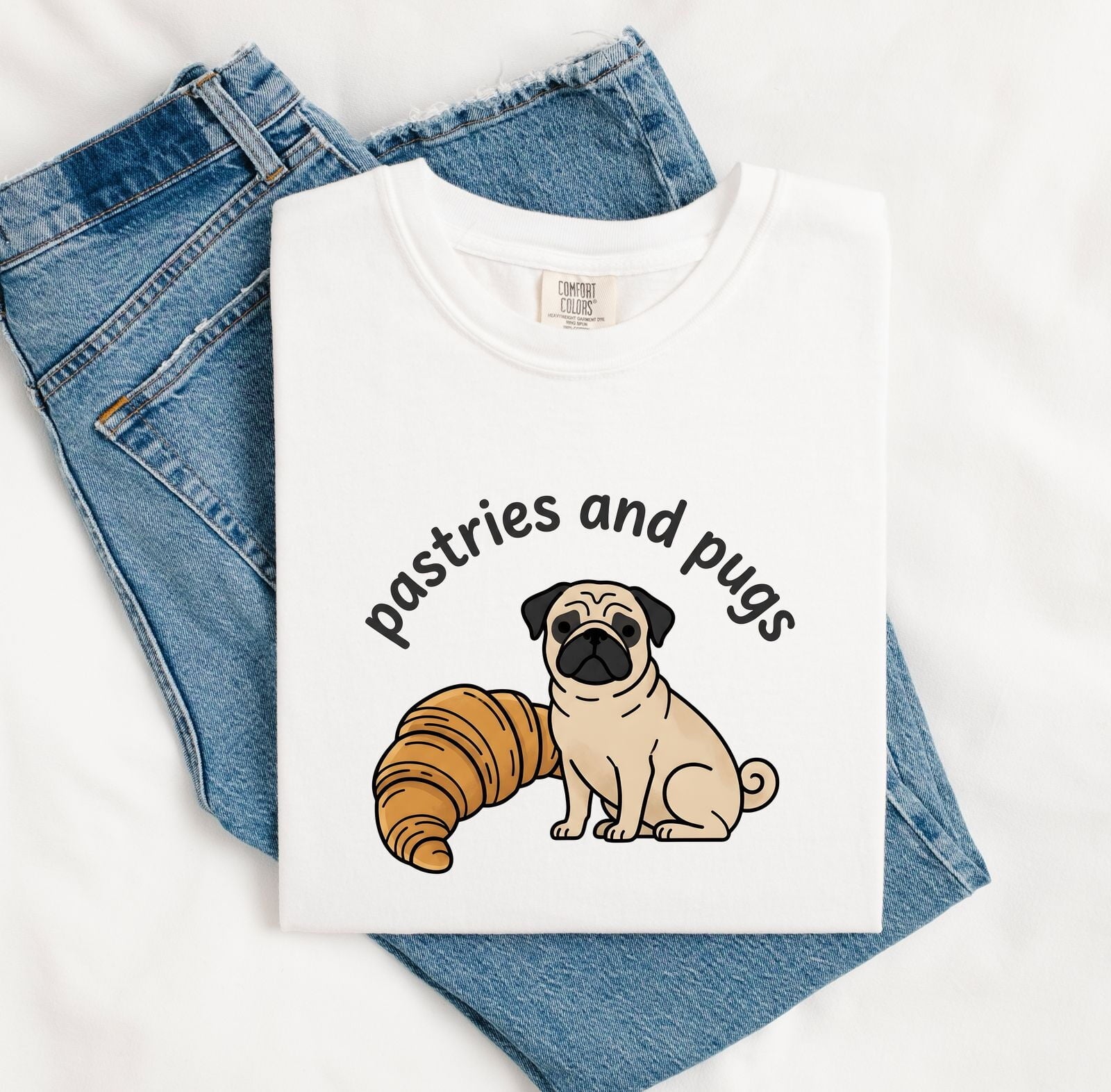 Pug Bakery Shirt for Women – Whimsical Minimal Bread Coffee Puppy Graphic Tee