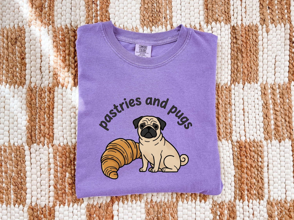 Pug Bakery Shirt for Women – Whimsical Minimal Bread Coffee Puppy Graphic Tee