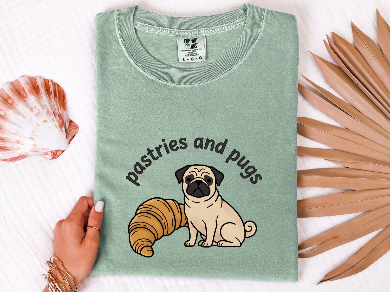 Pug Bakery Shirt for Women – Whimsical Minimal Bread Coffee Puppy Graphic Tee