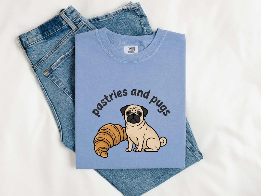 Pug Bakery Shirt for Women – Whimsical Minimal Bread Coffee Puppy Graphic Tee