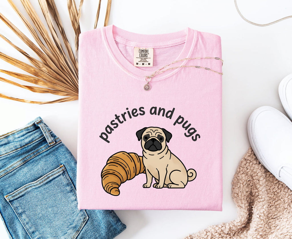 Pug Bakery Shirt for Women – Whimsical Minimal Bread Coffee Puppy Graphic Tee