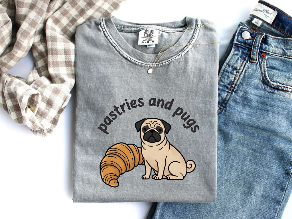 Pug Bakery Shirt for Women – Whimsical Minimal Bread Coffee Puppy Graphic Tee