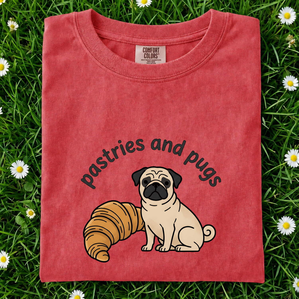 Pug Bakery Shirt for Women – Whimsical Minimal Bread Coffee Puppy Graphic Tee