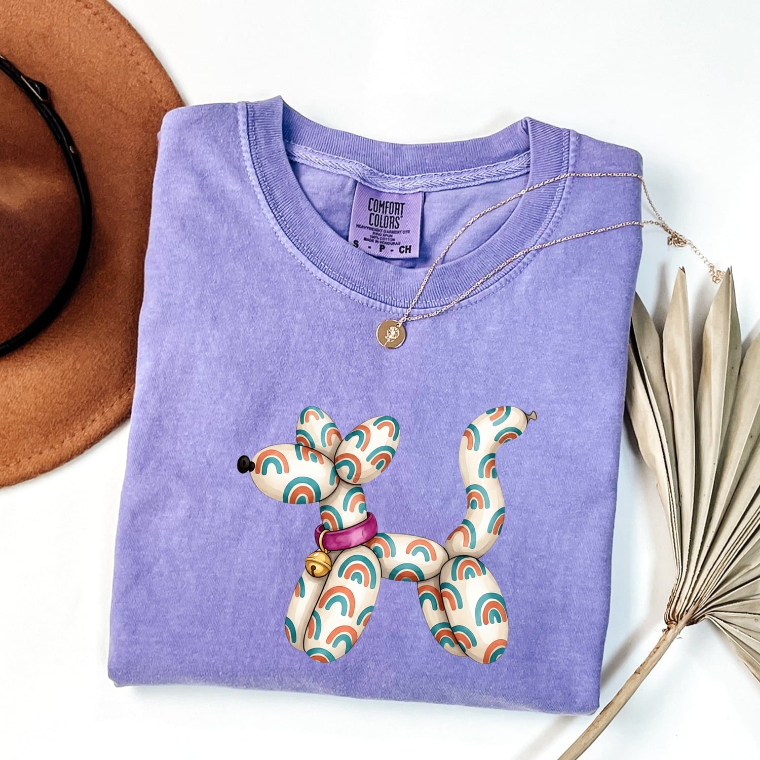 Balloon Dog Shirt for Women – Whimsical Hand Drawn Rainbow Cartoon Graphic Tee