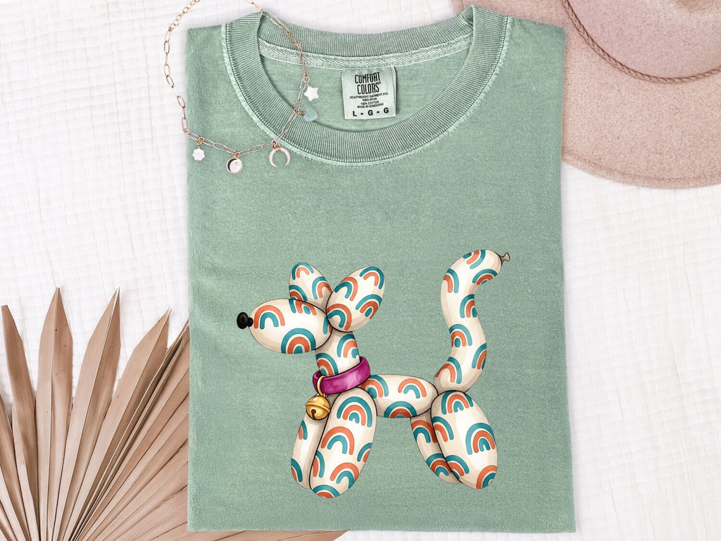 Balloon Dog Shirt for Women – Whimsical Hand Drawn Rainbow Cartoon Graphic Tee