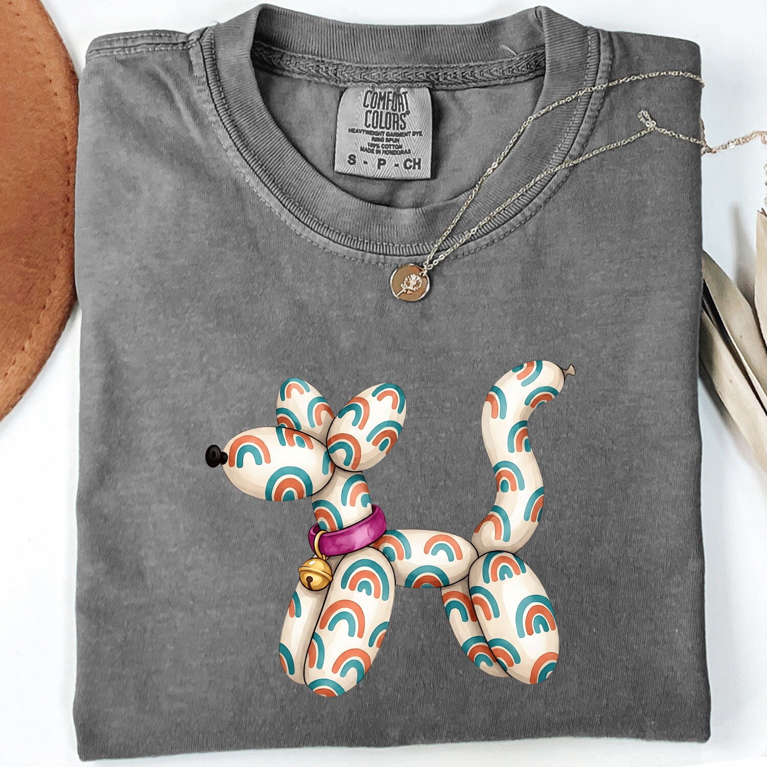 Balloon Dog Shirt for Women – Whimsical Hand Drawn Rainbow Cartoon Graphic Tee