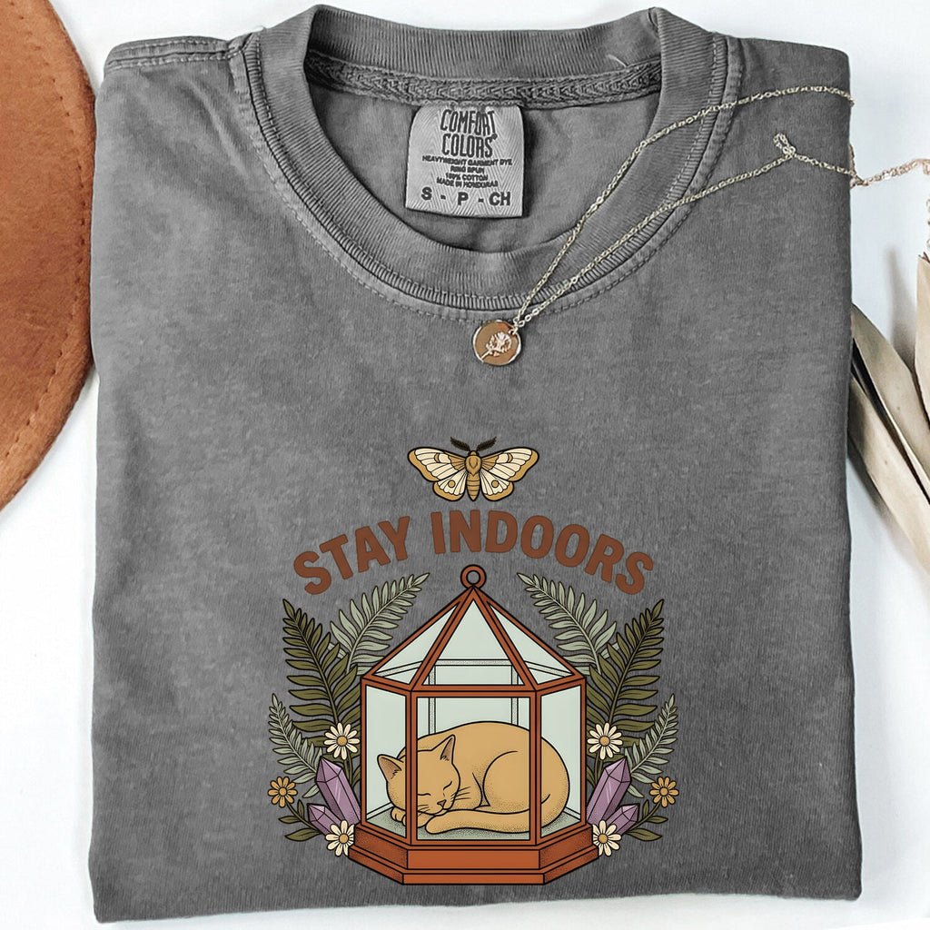 Napping Kitten Shirt for Women – Boho Retro Glass Garden Nature Graphic Tee
