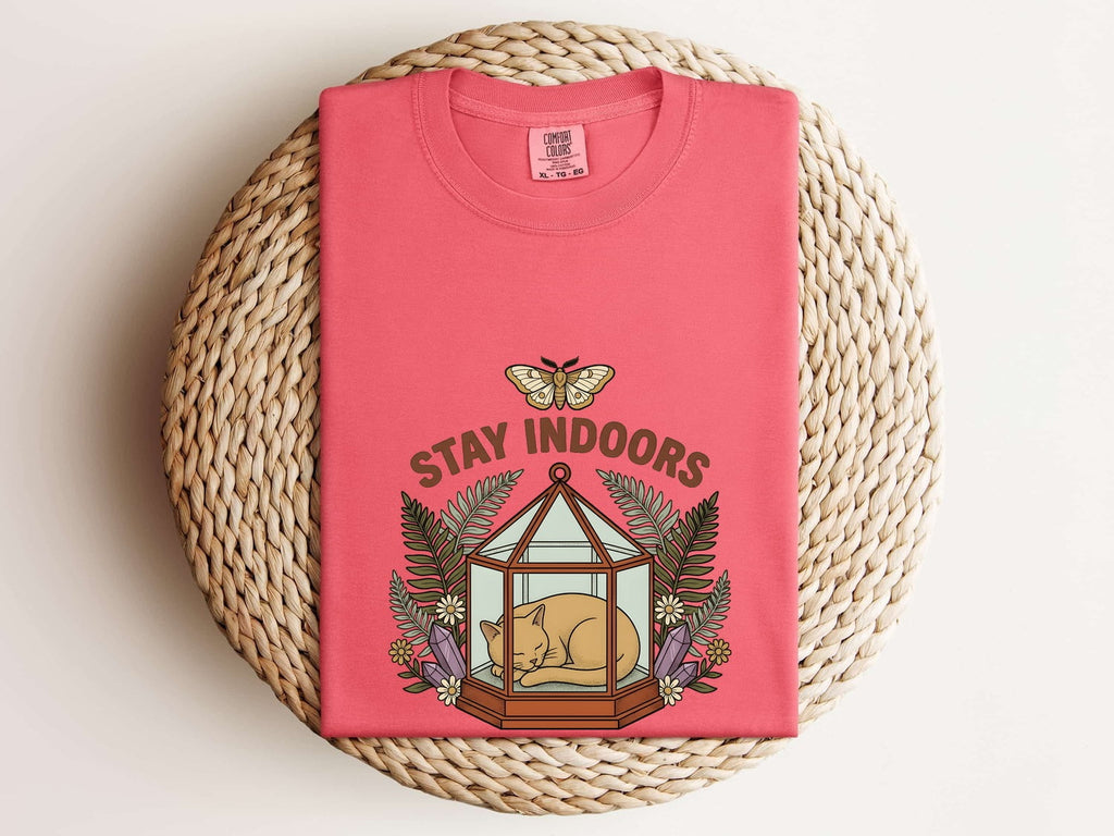 Napping Kitten Shirt for Women – Boho Retro Glass Garden Nature Graphic Tee