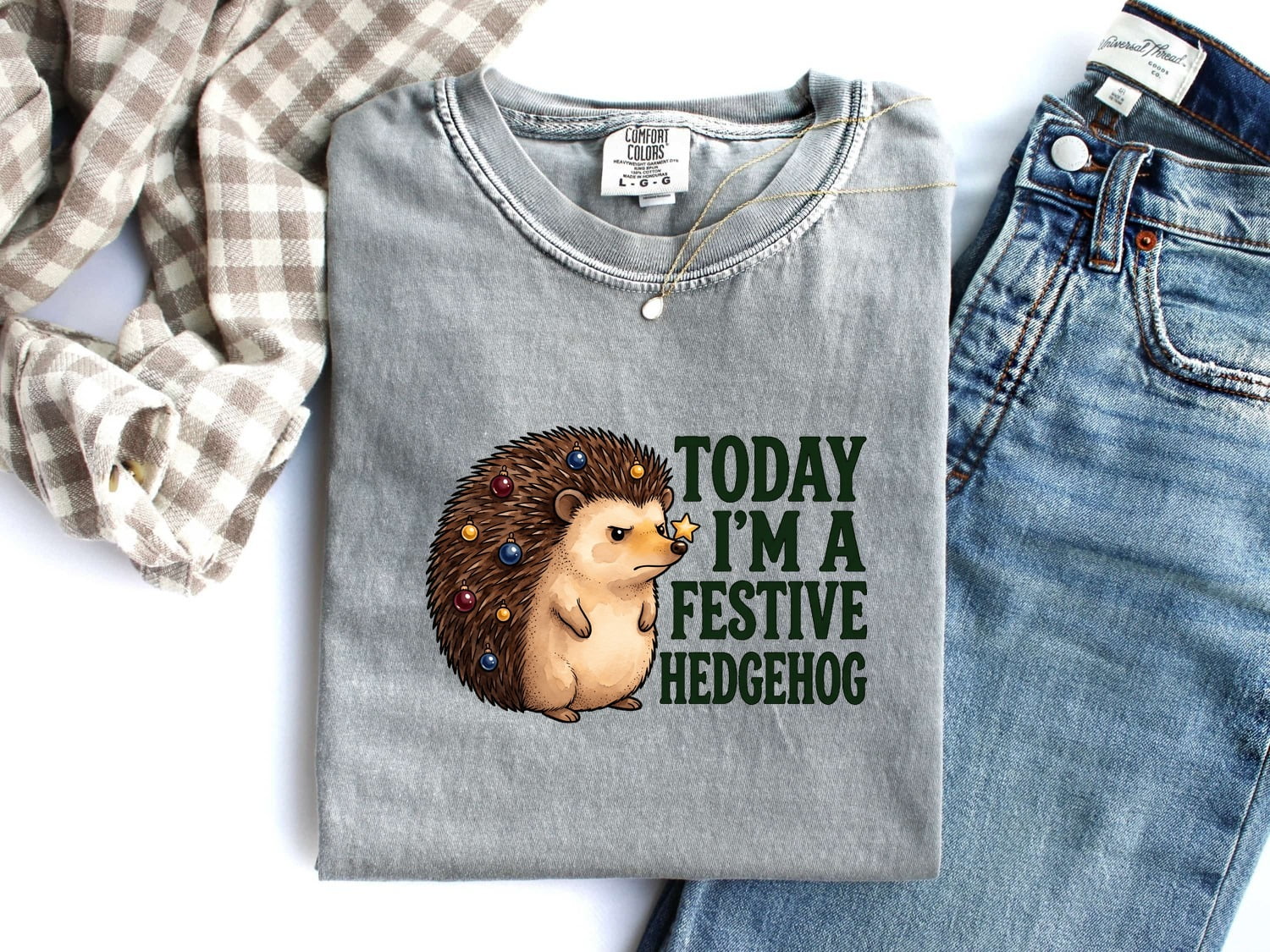 Christmas Hedgehog Shirt for Women – Watercolor Cartoon Prickly Animal Graphic Tee