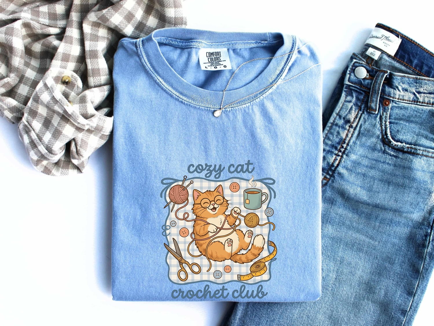 Cat Crochet Shirt for Women – Amigurumi Fiber Ball Outline Crafting Kitty Graphic Tee