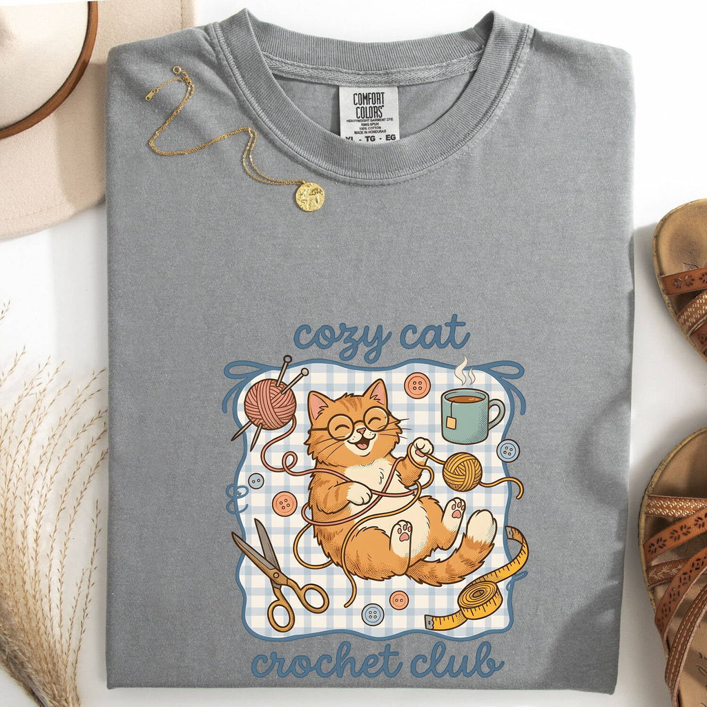 Cat Crochet Shirt for Women – Amigurumi Fiber Ball Outline Crafting Kitty Graphic Tee