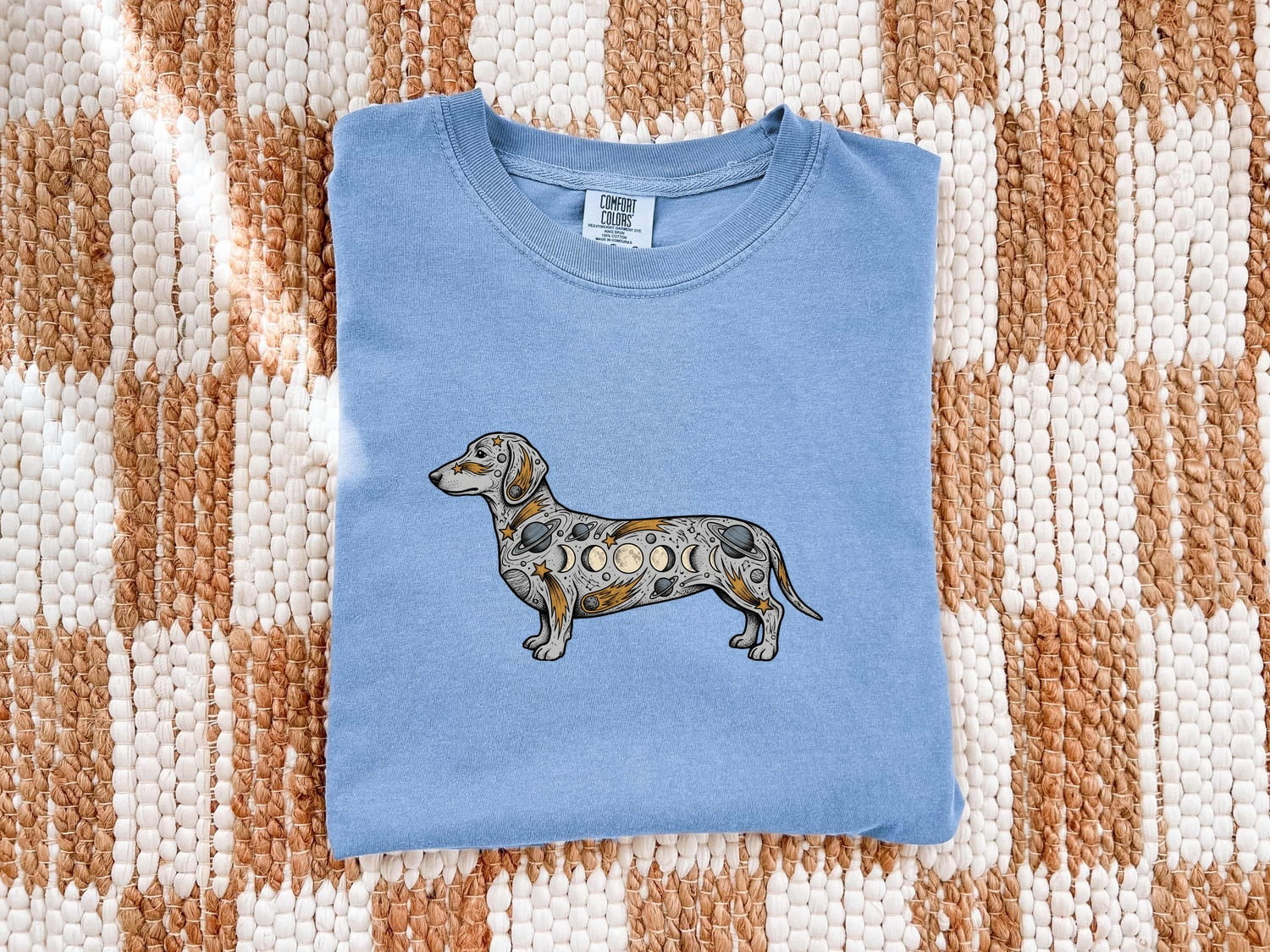 Dachshund Shirt for Women – Mystic Cosmos Moon Stages Spiritual Wiener Dog Graphic Tee