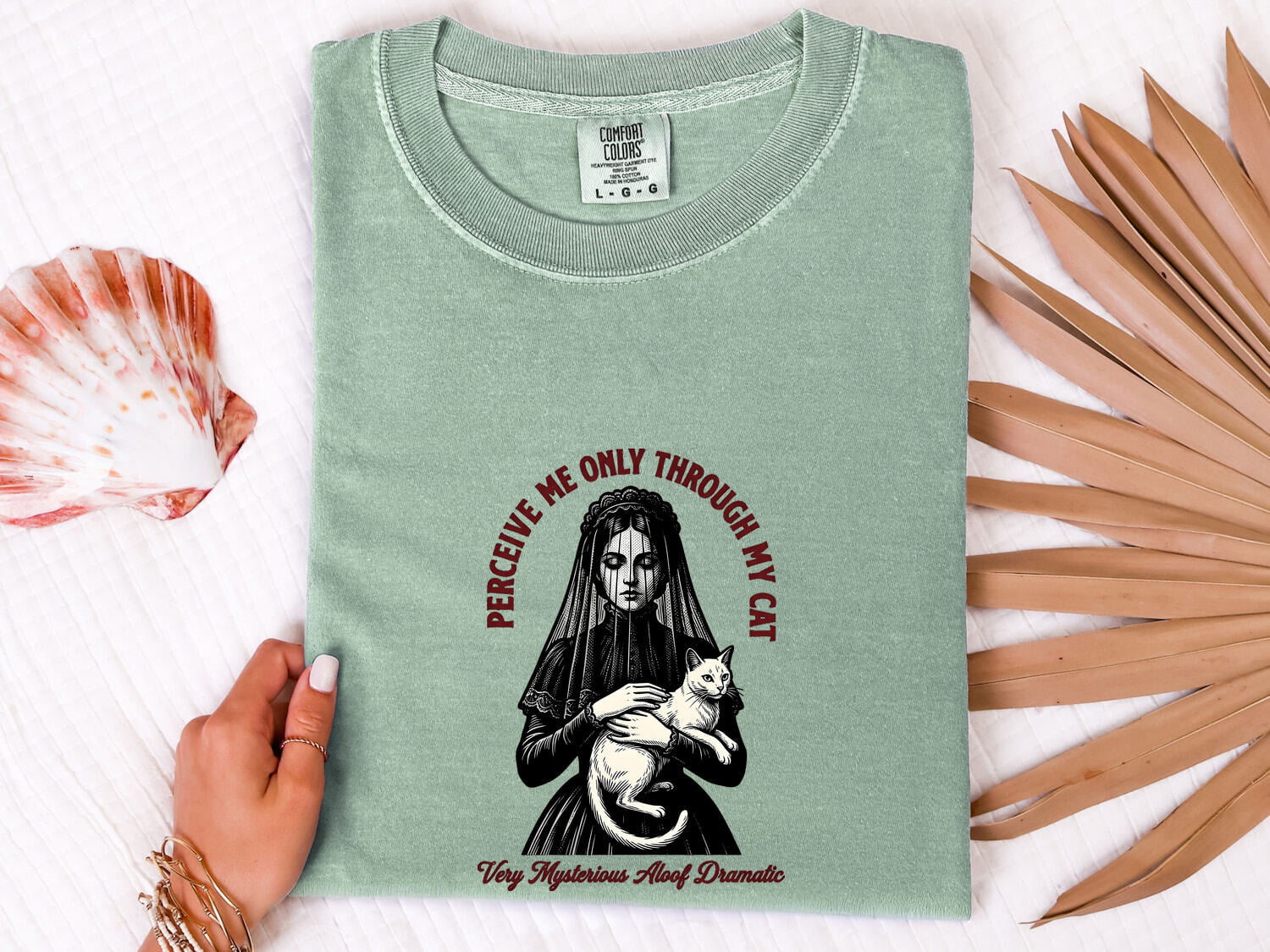 Gothic Cat Shirt for Women – Vintage Dark Hand Drawn Veil Cat Lady Graphic Tee