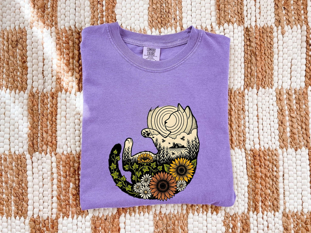 Cat Flower Head Shirt for Women – Tribal Floral Classic Garden Kitty Graphic Tee