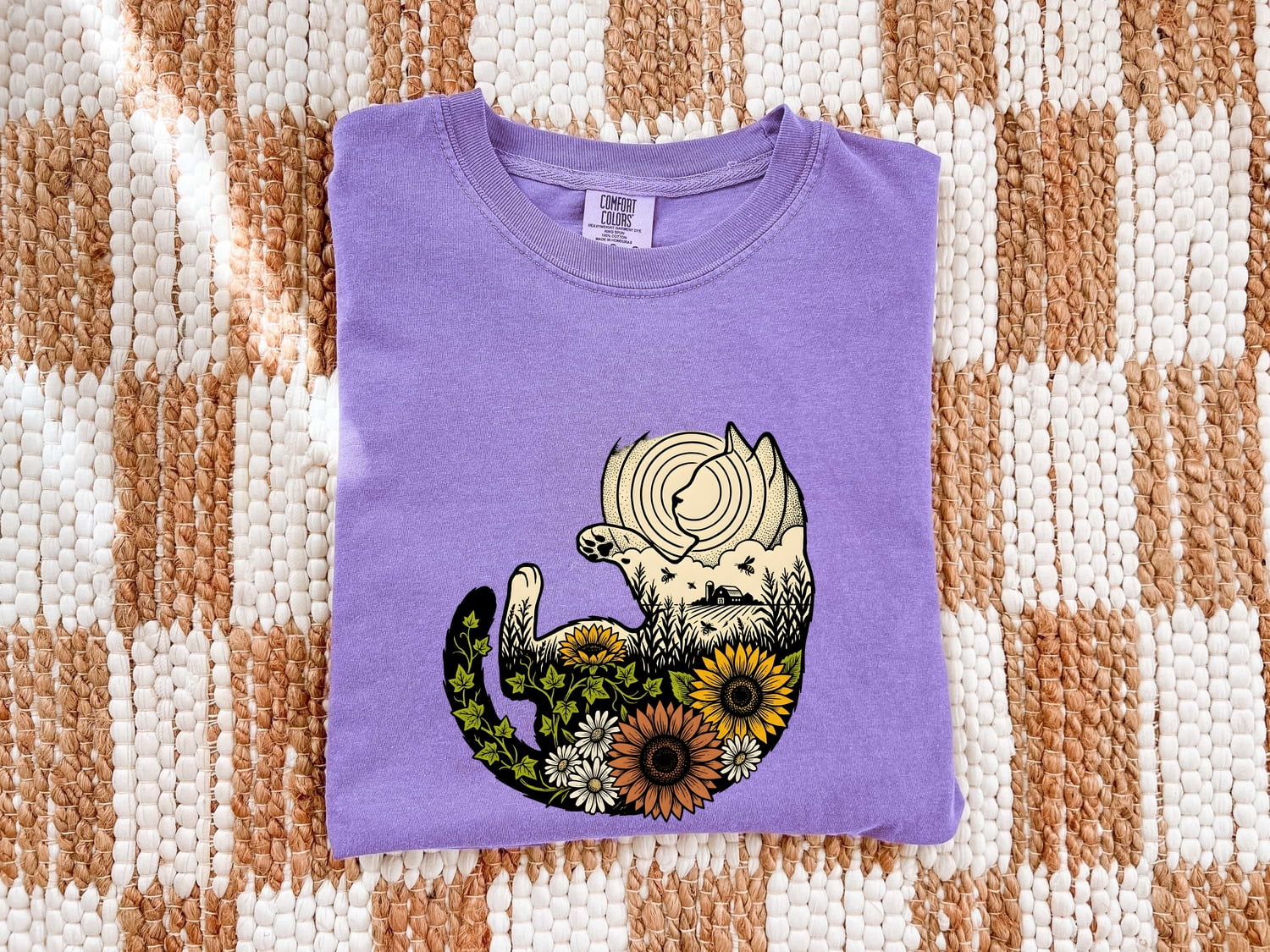 Cat Flower Head Shirt for Women – Tribal Floral Classic Garden Kitty Graphic Tee