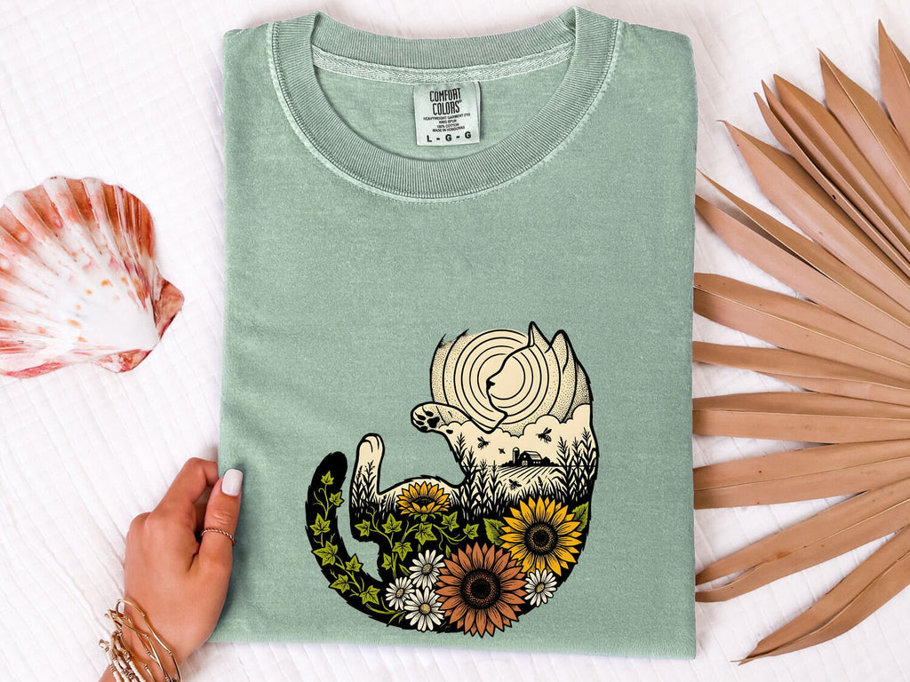 Cat Flower Head Shirt for Women – Tribal Floral Classic Garden Kitty Graphic Tee