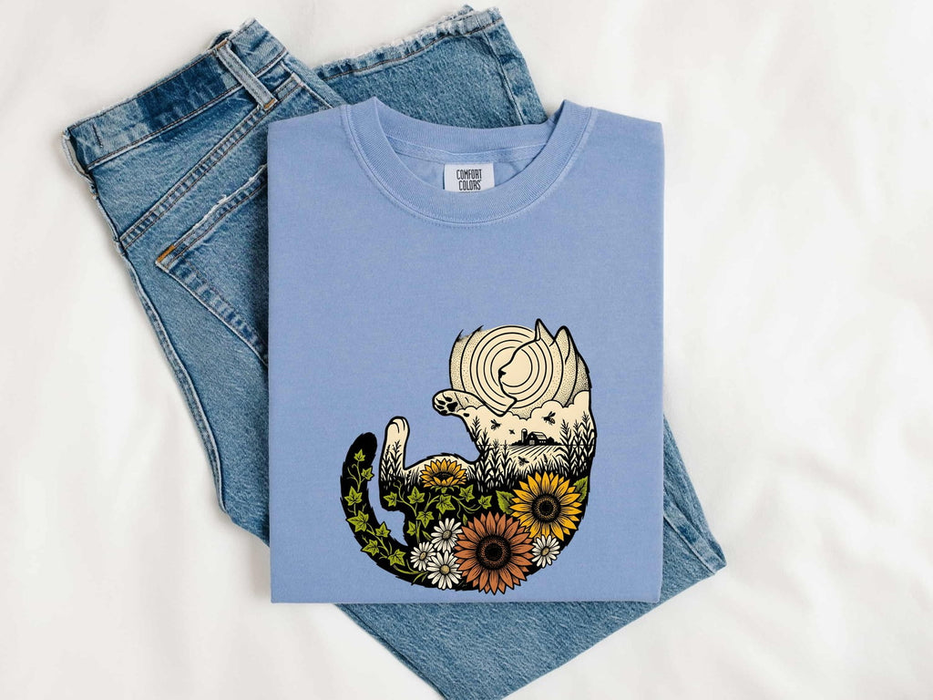 Cat Flower Head Shirt for Women – Tribal Floral Classic Garden Kitty Graphic Tee