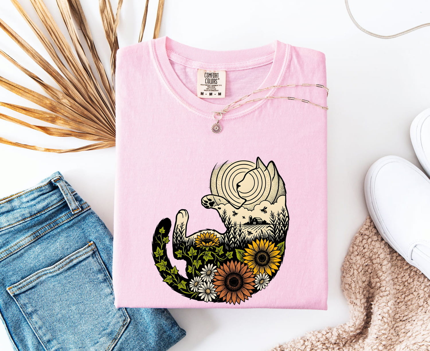 Cat Flower Head Shirt for Women – Tribal Floral Classic Garden Kitty Graphic Tee