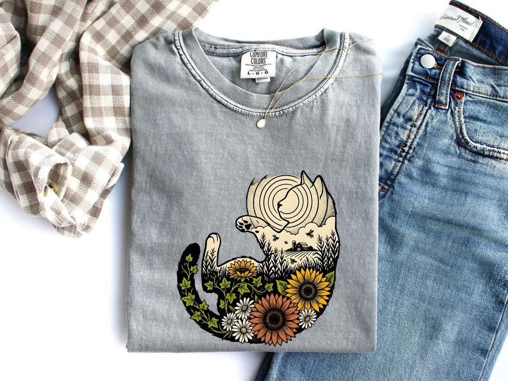 Cat Flower Head Shirt for Women – Tribal Floral Classic Garden Kitty Graphic Tee