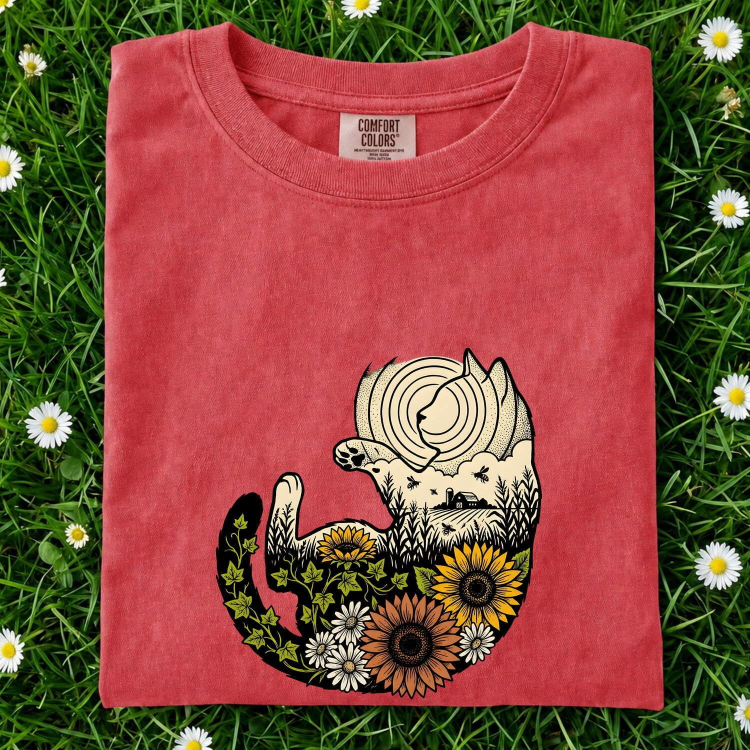 Cat Flower Head Shirt for Women – Tribal Floral Classic Garden Kitty Graphic Tee