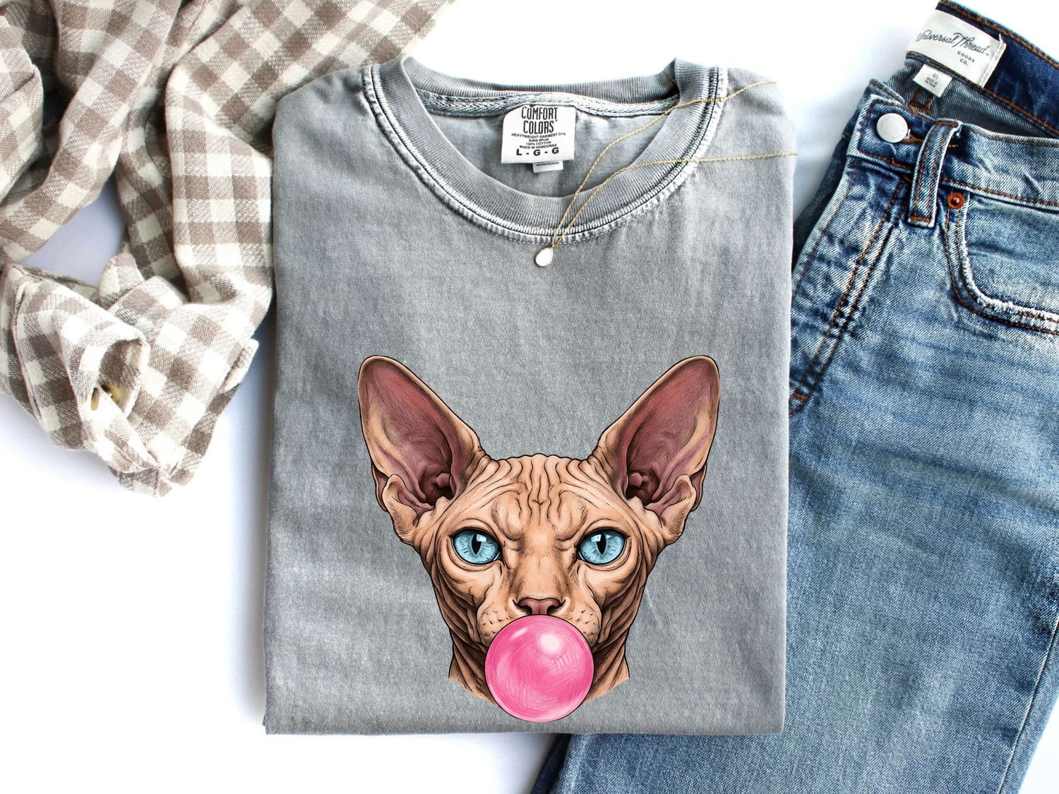 Sphynx Cat Shirt for Women – Funny Photo Realistic Hairless Doodle Gum Graphic Tee