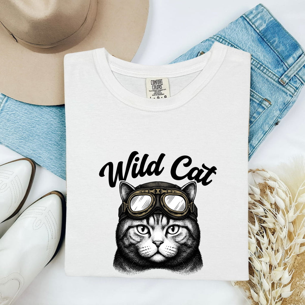 Cat Goggles Shirt for Women – Old School Wildlife Ink Illustration Kitty Graphic Tee