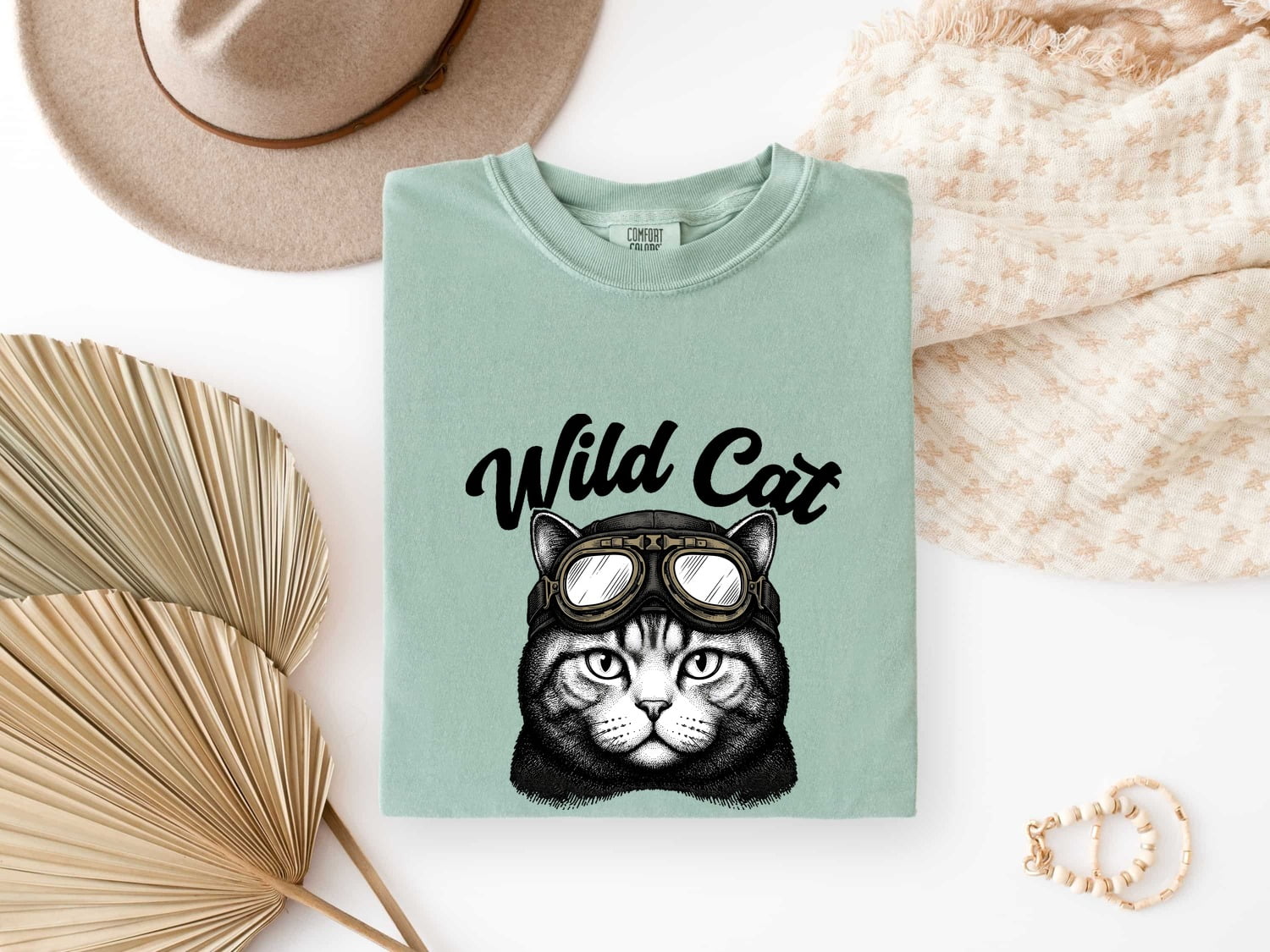 Cat Goggles Shirt for Women – Old School Wildlife Ink Illustration Kitty Graphic Tee