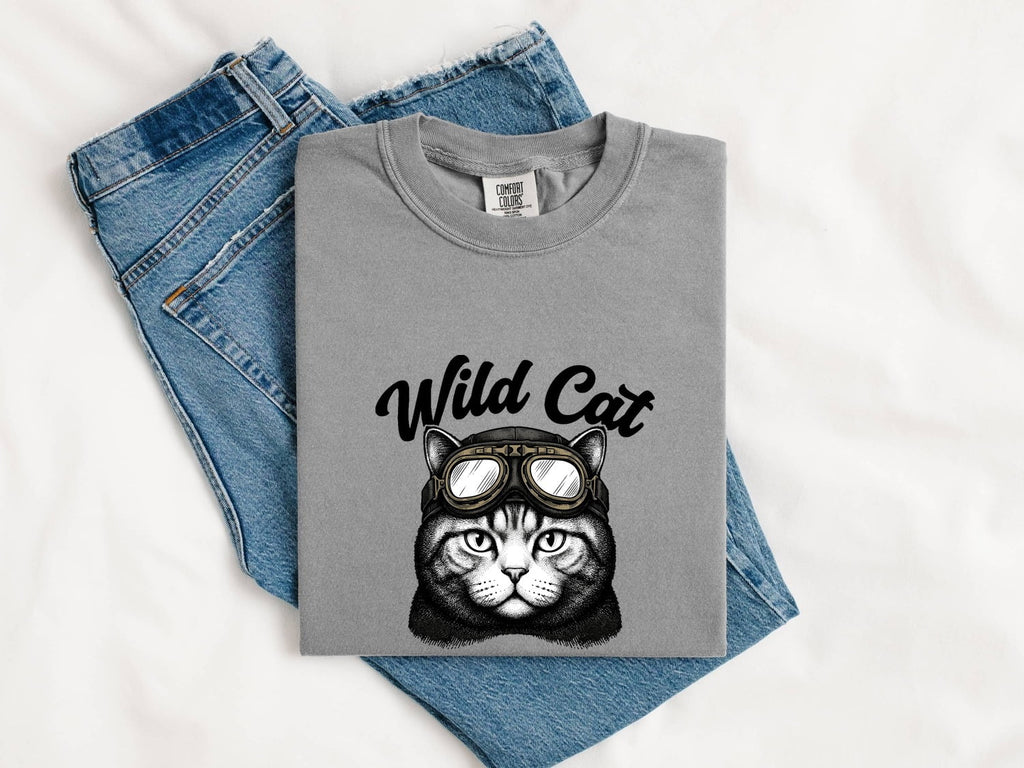Cat Goggles Shirt for Women – Old School Wildlife Ink Illustration Kitty Graphic Tee