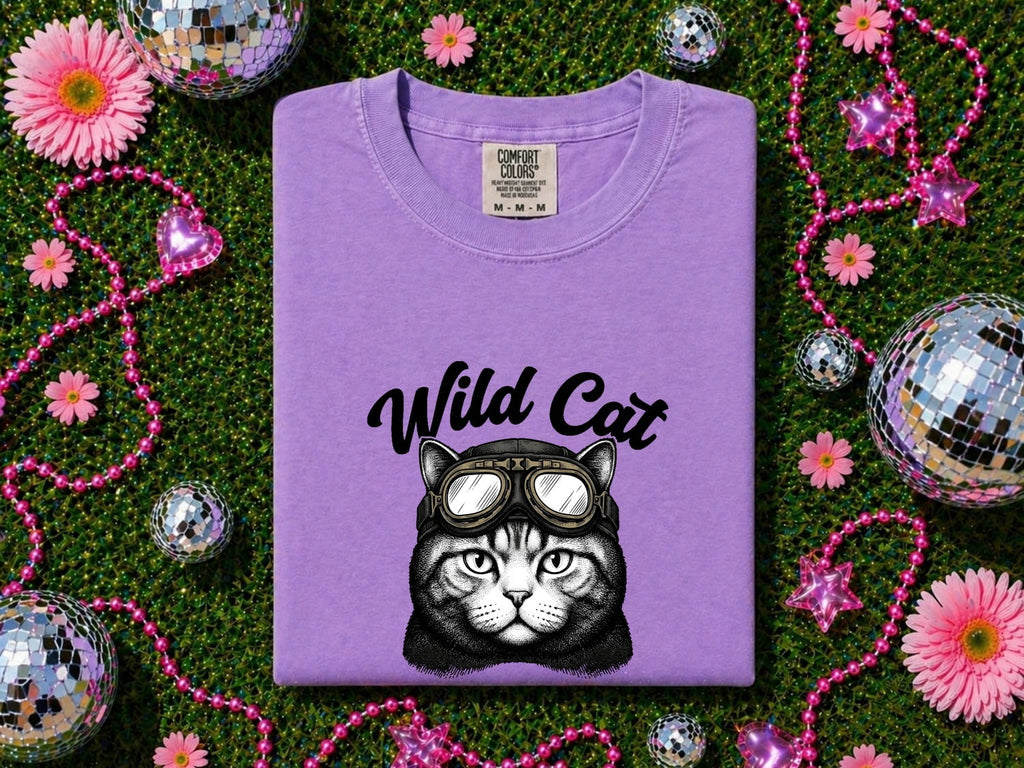 Cat Goggles Shirt for Women – Old School Wildlife Ink Illustration Kitty Graphic Tee