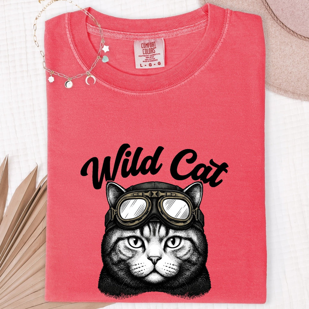 Cat Goggles Shirt for Women – Old School Wildlife Ink Illustration Kitty Graphic Tee