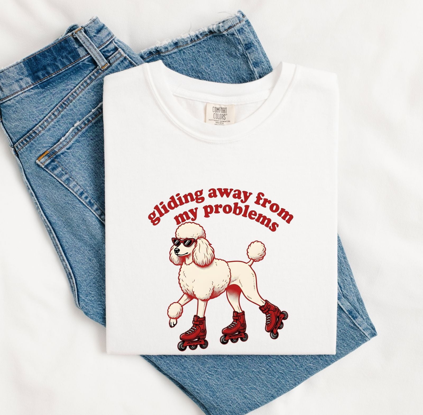 Poodle Shirt for Women – Funny Vintage Skate Shoes Comic Shades Dog Graphic Tee