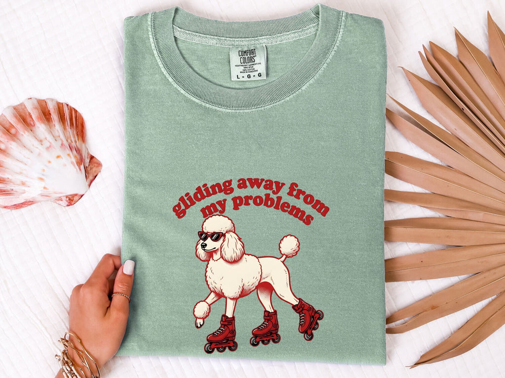Poodle Shirt for Women – Funny Vintage Skate Shoes Comic Shades Dog Graphic Tee