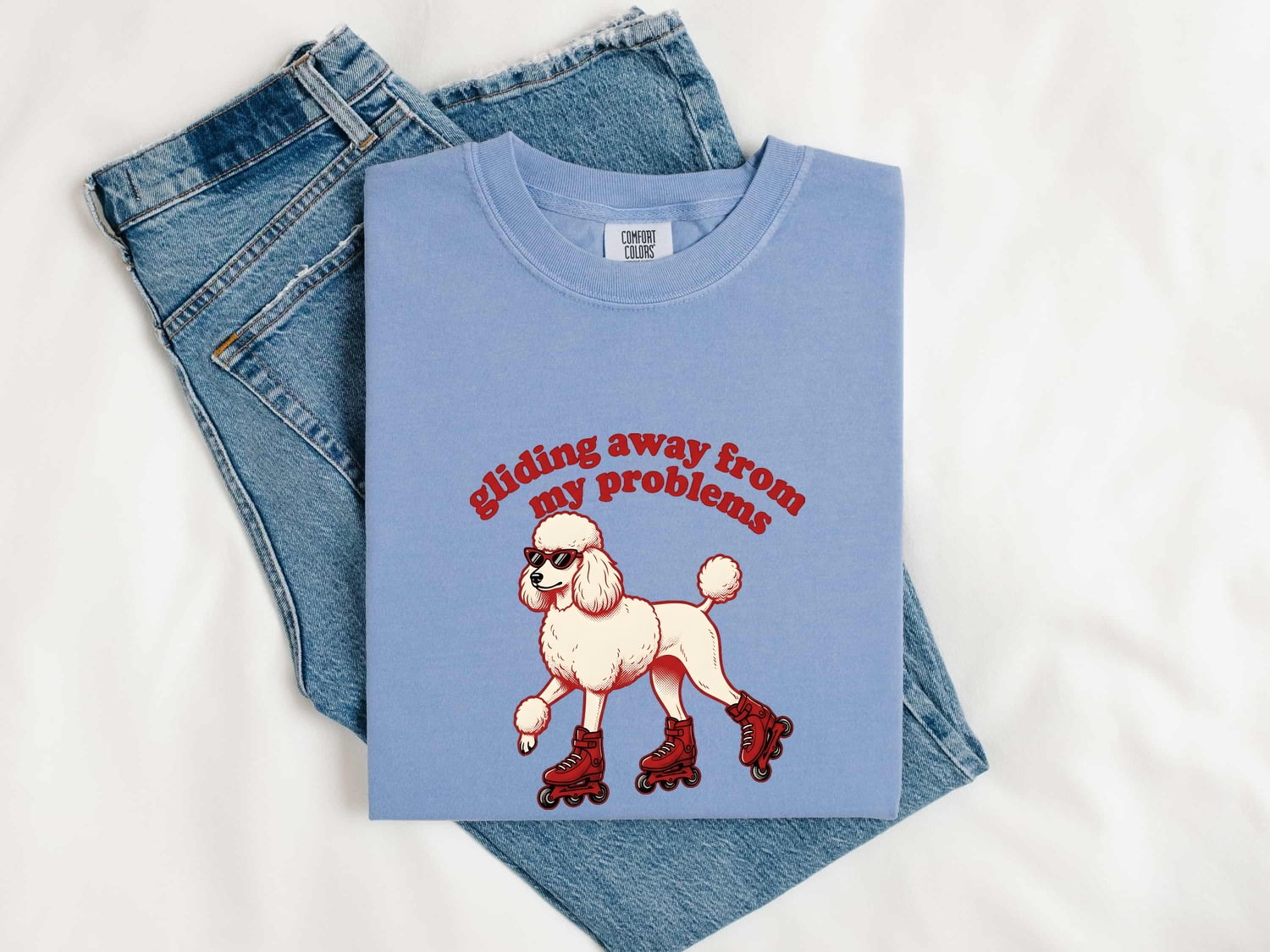 Poodle Shirt for Women – Funny Vintage Skate Shoes Comic Shades Dog Graphic Tee