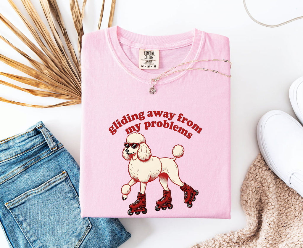 Poodle Shirt for Women – Funny Vintage Skate Shoes Comic Shades Dog Graphic Tee