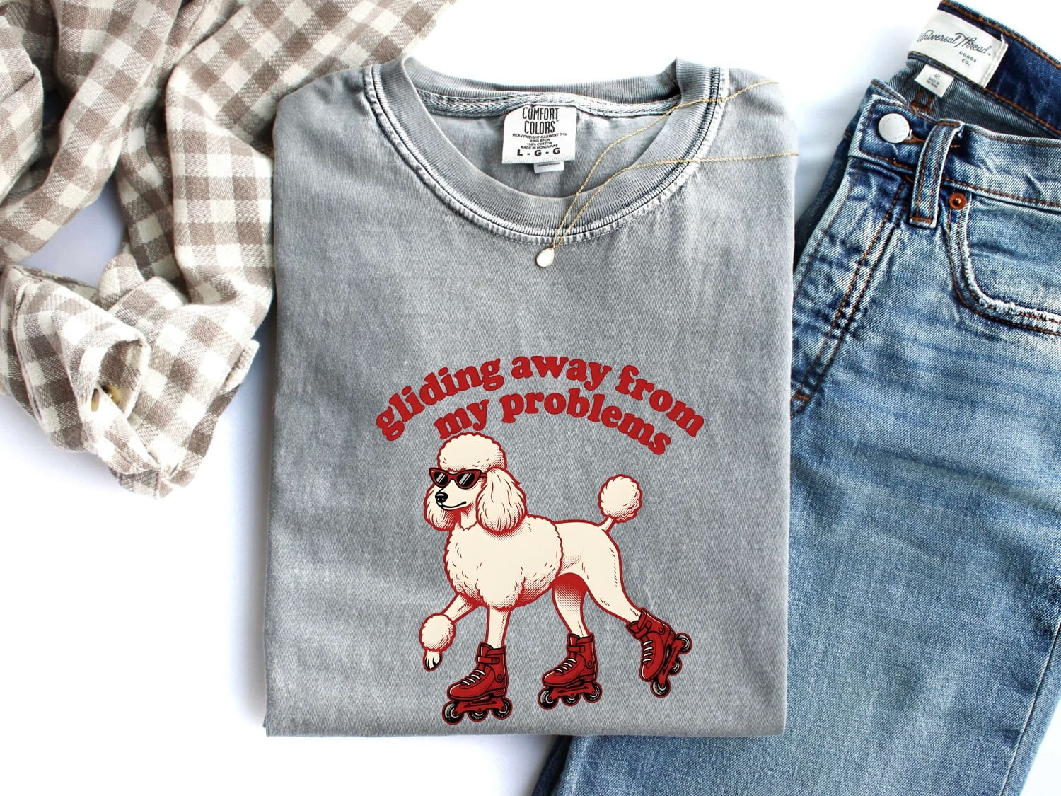 Poodle Shirt for Women – Funny Vintage Skate Shoes Comic Shades Dog Graphic Tee