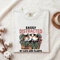 Dozing Cat Shirt for Women – Antique Garden Outline Palm Leaves Kitten Graphic Tee