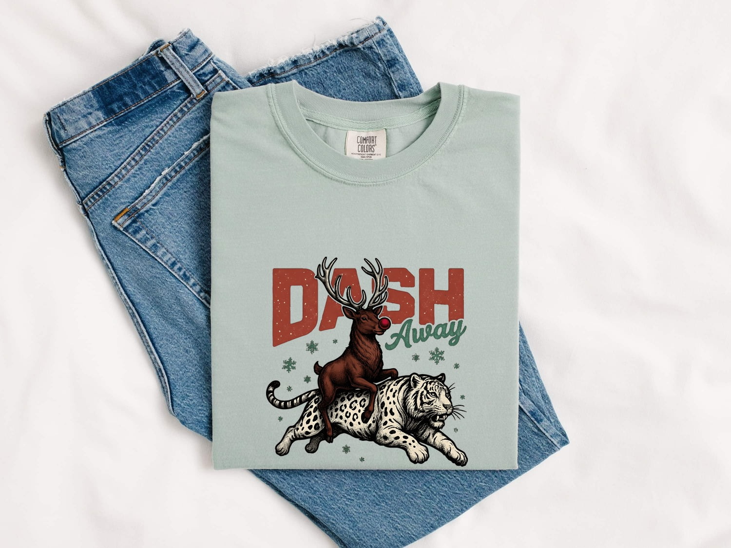 Christmas Cat Shirt for Women – Antique Vintage Elk Frost Feline Outline Graphic Tee